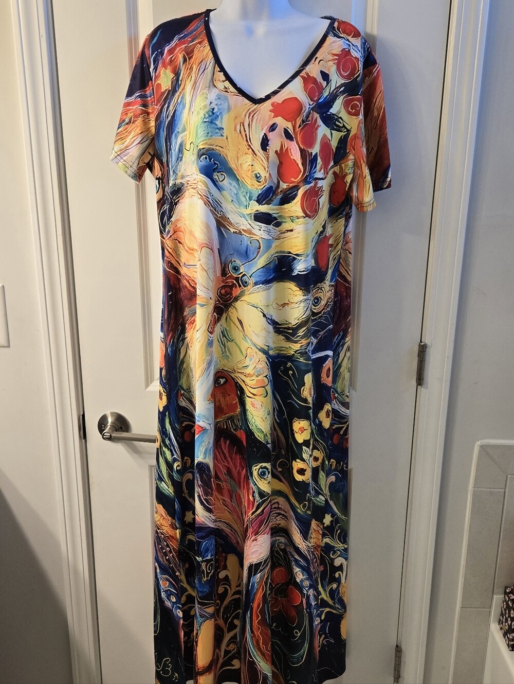 Vibrant Multicolor V-Neck Maxi Dress|XL